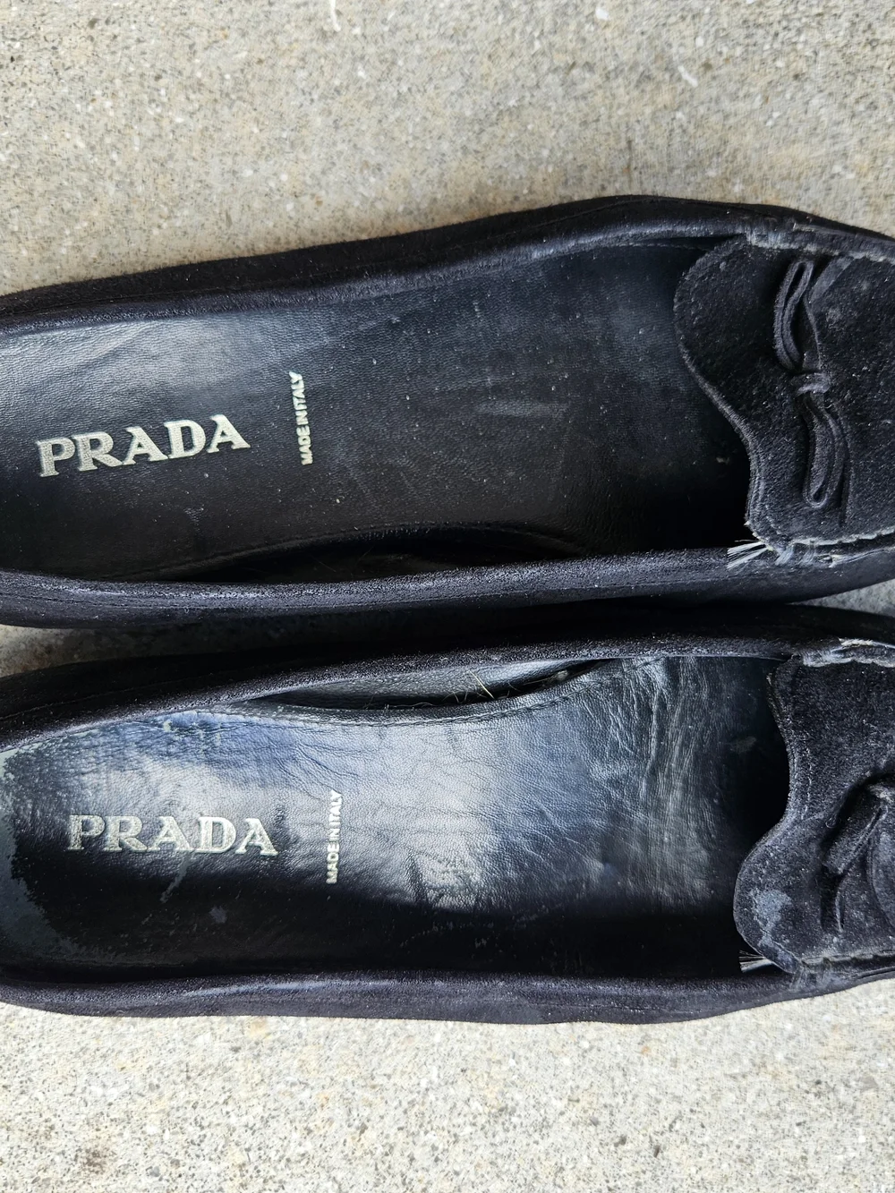 Prada Driving Loafers Women Black Suede Bow Logo Moccasins Flats 9.5 Pre-owned